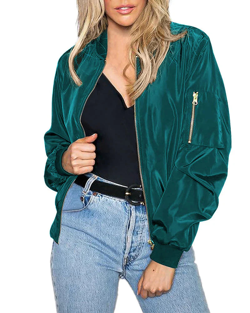 Casual women's bomber jacket, comfortable & versatile for everyday style and comfort.