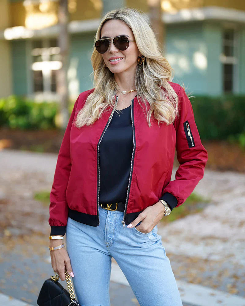 Lightweight women's stylish bomber, perfect zipper jacket for everyday comfort.
