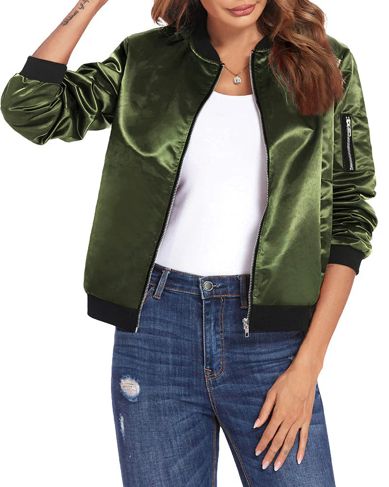 Versatile women's bomber jacket, perfect for spring, fall, and stylish everyday wear.