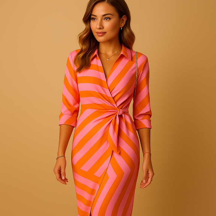 Women's lightweight collared wrap dress with tie waist, perfect for versatile spring and summer fashion.