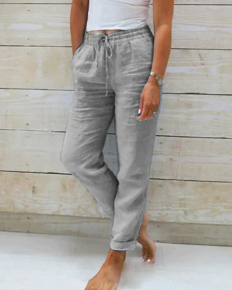 Soft, breathable Hannah women's lightweight linen trousers. Essential summer pants for everyday comfort & resort style.