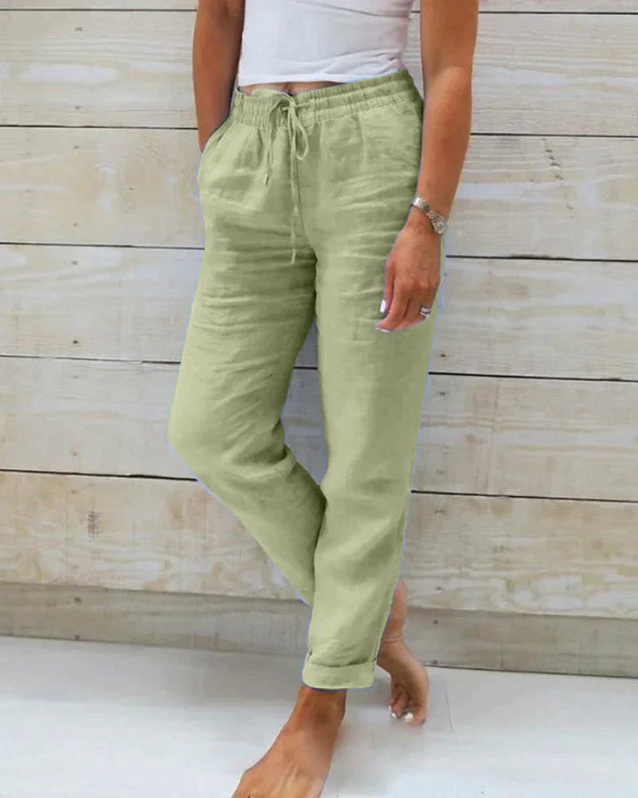 Hannah women's lightweight linen summer trousers, perfect versatile pants for casual wear, everyday fashion & travel.