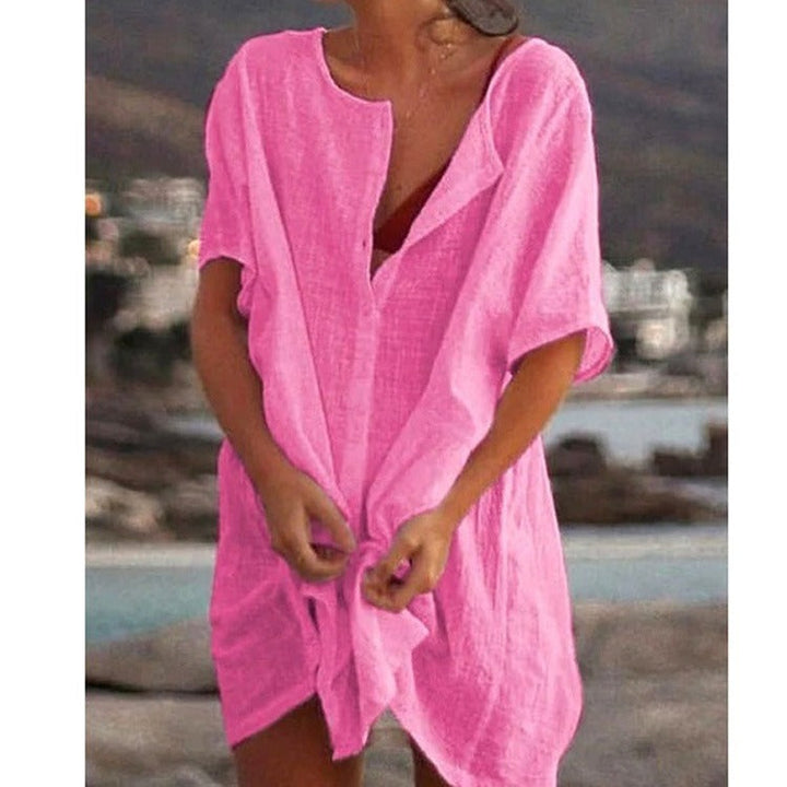 Versatile women's midi beach dress cover-up, a chic lightweight summer dress for travel and resort.