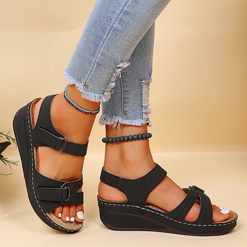 Close-up of the adjustable strap on women's orthopedic comfort sandals