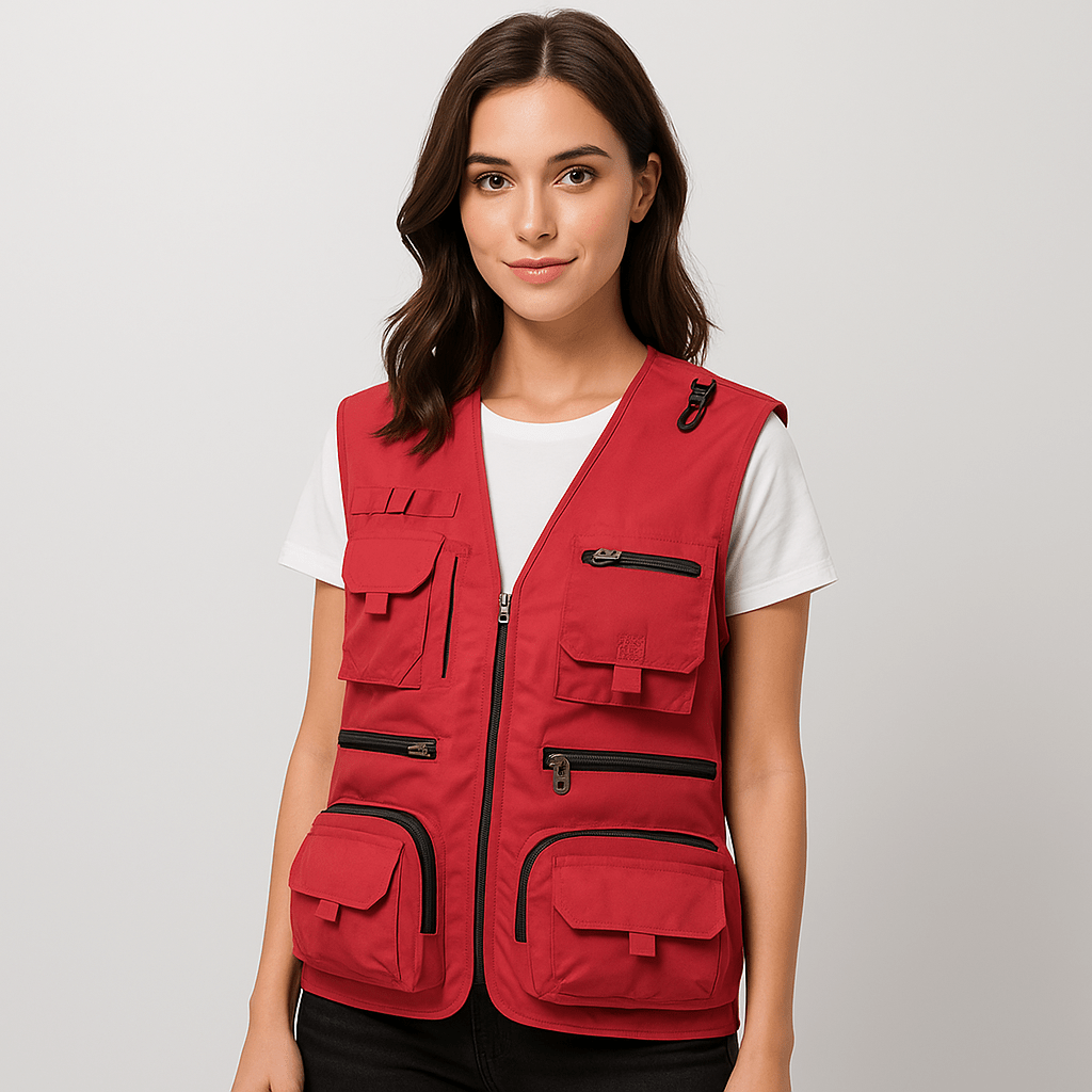 Women's lightweight summer outdoor vest with multiple utility pockets for essentials.