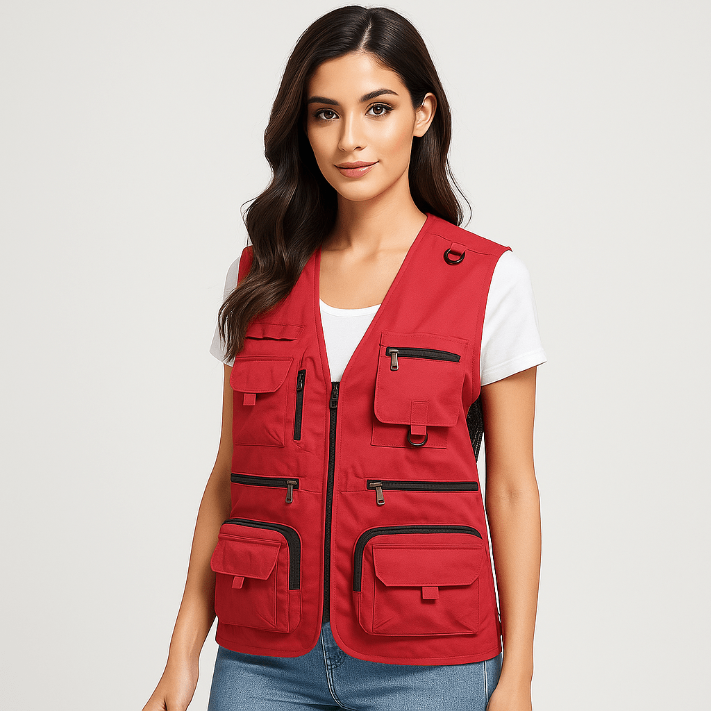 Breathable women's hiking vest, lightweight with many pockets for summer adventures.