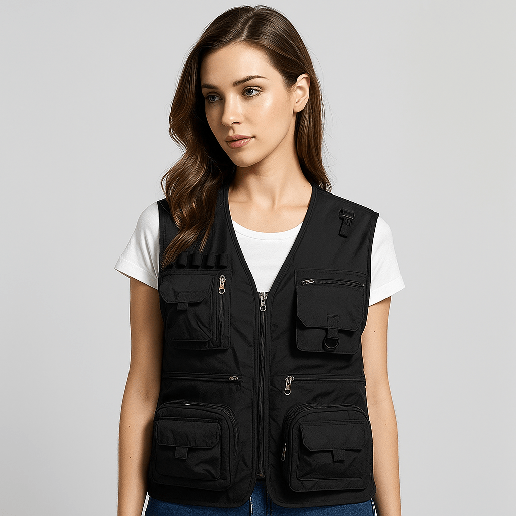 Women's fishing vest, lightweight & breathable, multi-pocket utility for outdoor summer trips.