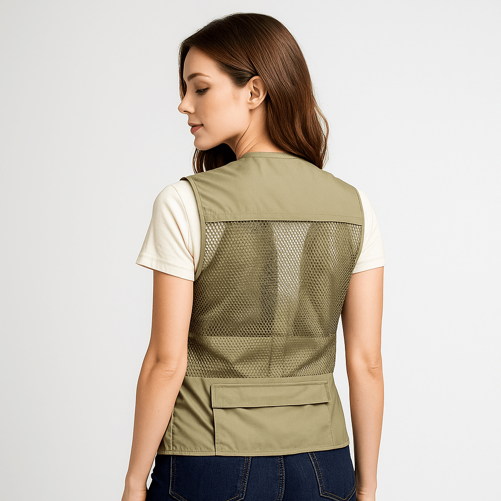 Women's lightweight utility vest, breathable design with numerous pockets for outdoor summer gear.