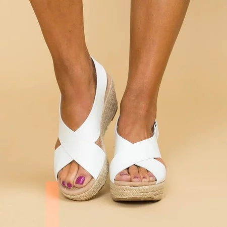 Front view of women's comfortable summer sandals featuring an open toe and practical adjustable strap.