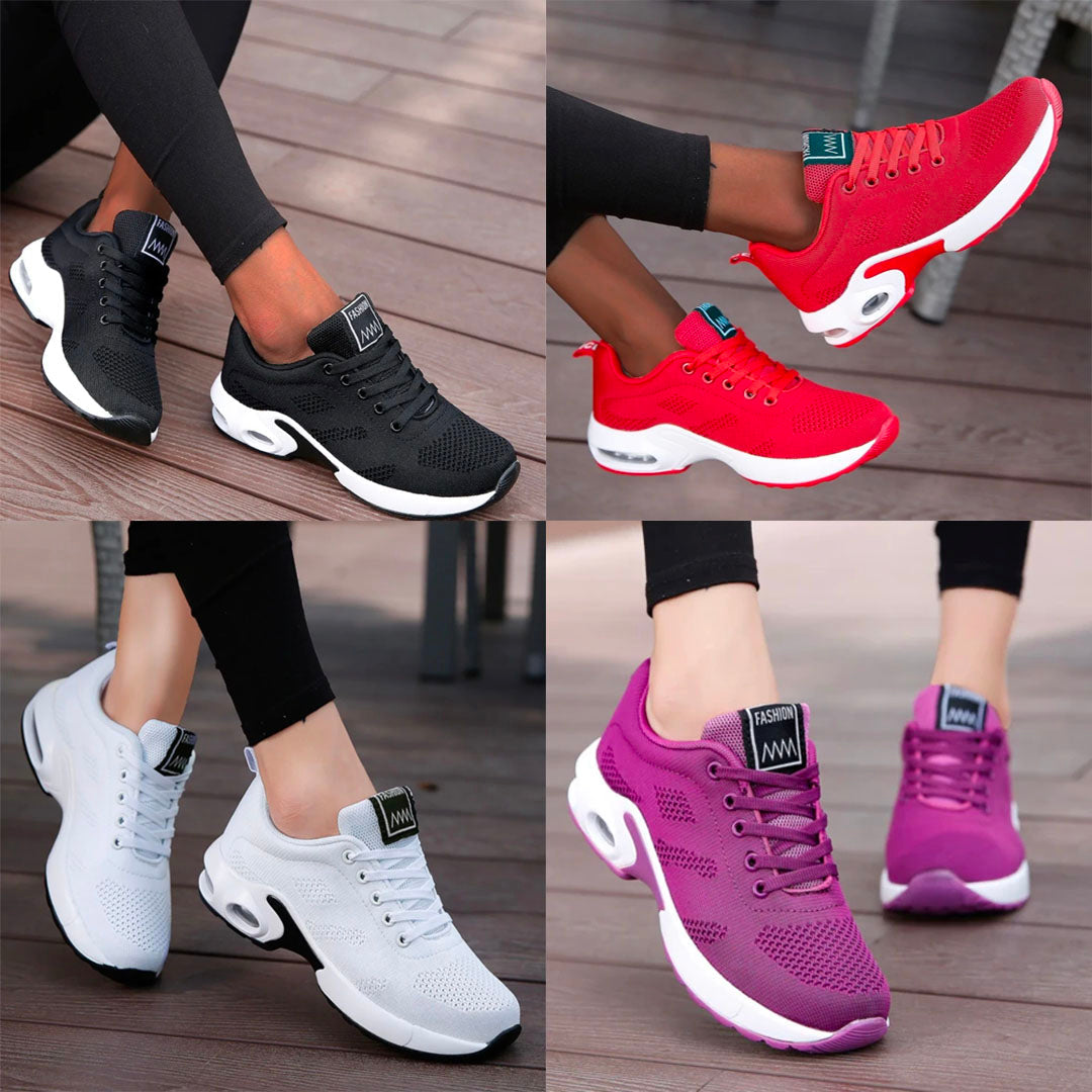 Top-down view of women's comfortable walking shoes, perfect for daily wear & activities.
