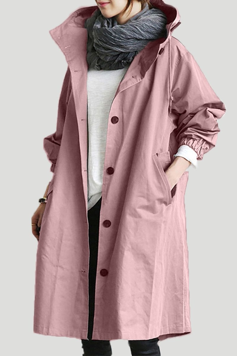 Ladies' versatile hooded rain jacket, a lightweight waterproof trench coat for all seasons.