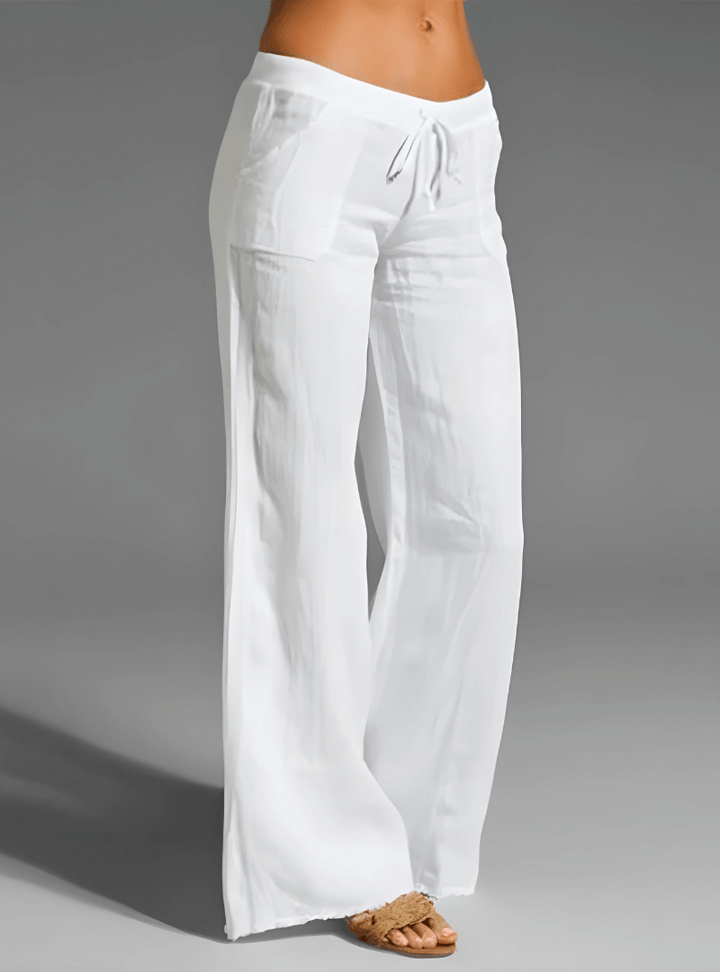 Women's linen blend wide leg trousers, perfect for relaxed fit comfort. Breathable summer casual pants.