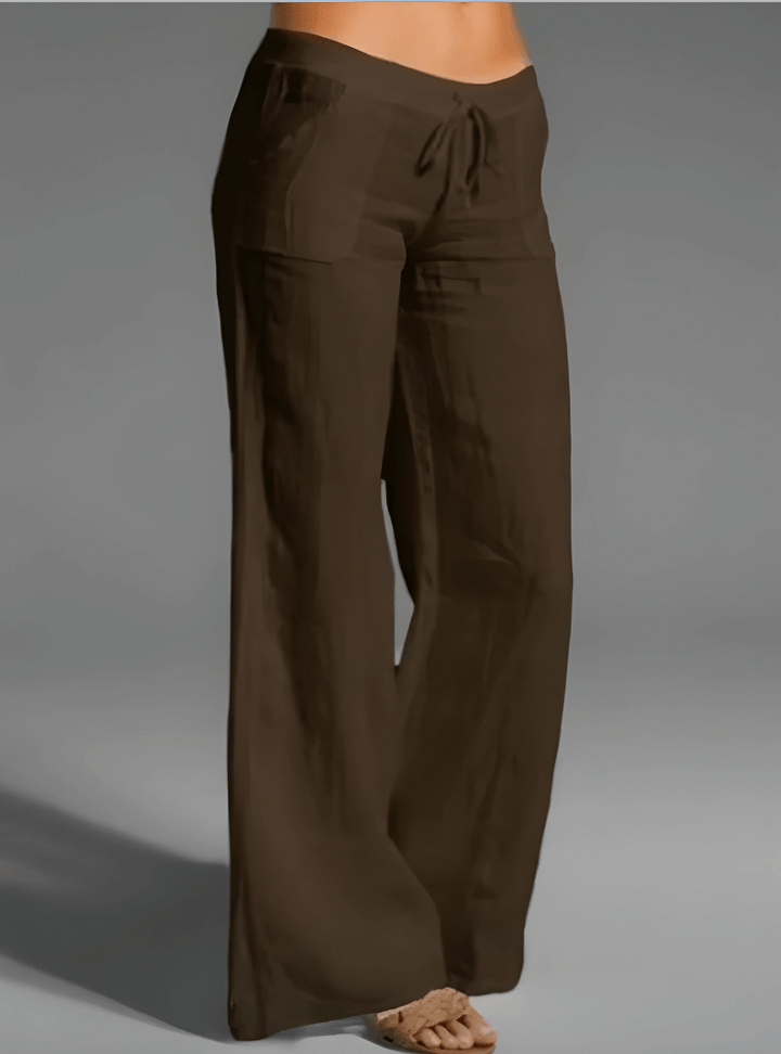 Womens wide leg linen blend trousers. Mid-rise, relaxed fit, breathable & comfortable for summer.