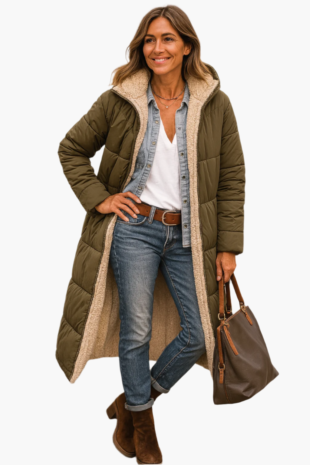 Stylish women's hooded long puffer jacket, a must-have for winter warmth and fashion.