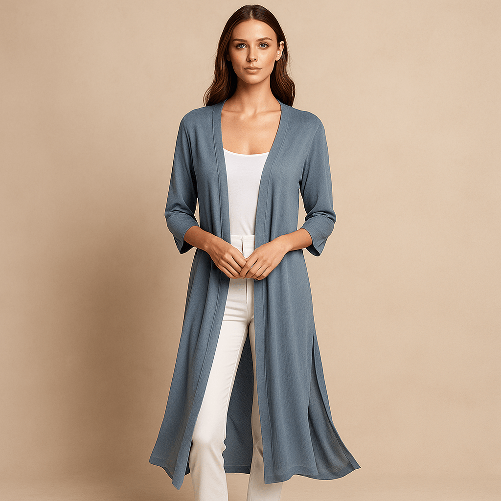 Women's long knit cardigan, cozy & chic, perfect for fall/winter layering and comfortable wear.
