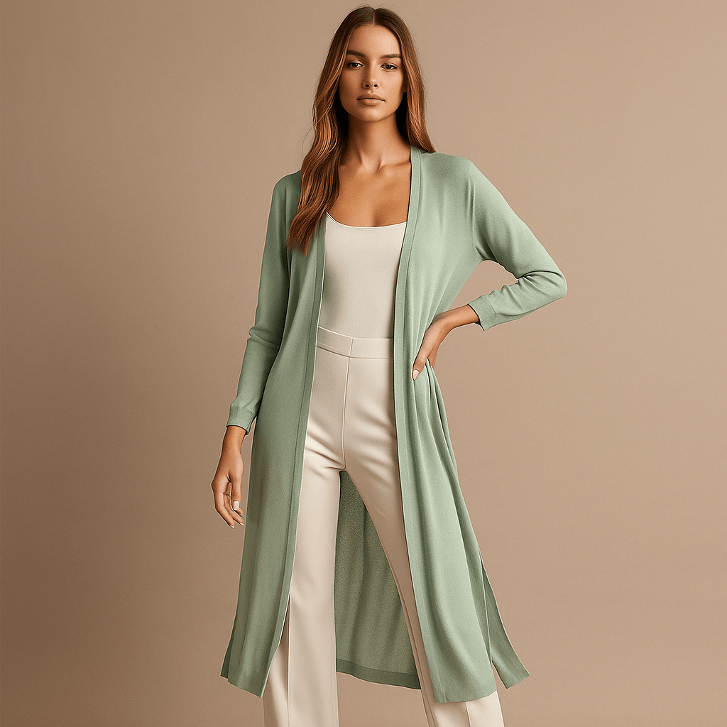 Fall/winter essential: women's long knit cardigan, cozy and warm outerwear for cold weather.
