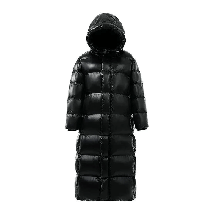 Cozy women's long padded jacket, offering warmth and style. Insulated winter coat for ultimate cold weather protection.