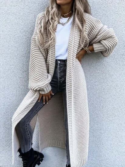Women's Long Sleeve Open Front Knitted Cardigan for cozy autumn & winter layering.