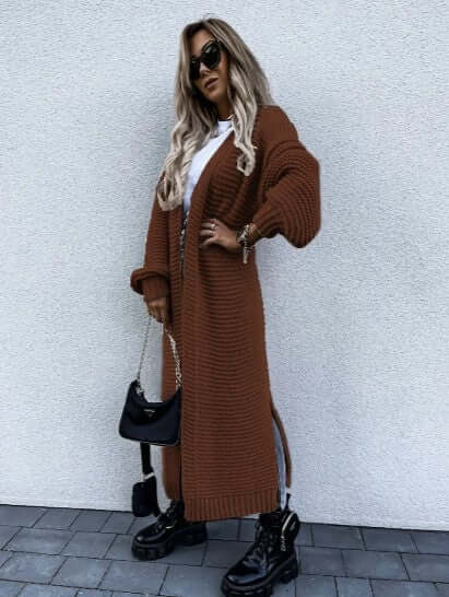 Women's long sleeve open front knitted cardigan for ultimate comfort & warmth. Casual chic.
