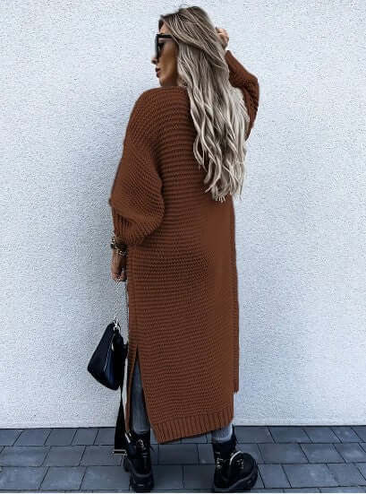 Warm women's long sleeve open front knitted cardigan. Perfect for cozy autumn layering.