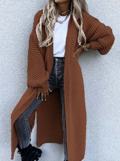 Classic women's long sleeve open front knitted cardigan. Elegant design for women's fashion.