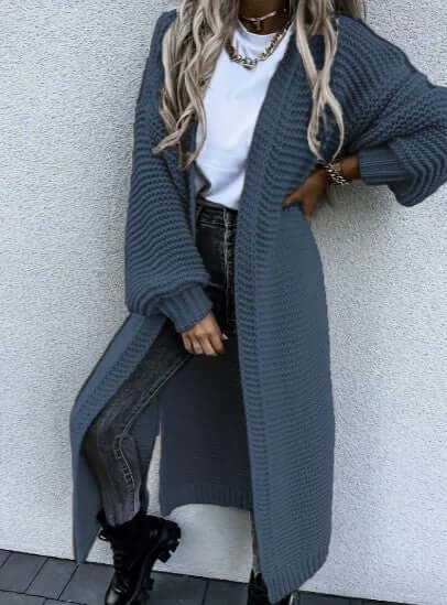 Effortlessly stylish women's long sleeve open front knitted cardigan. Autumn fashion essential.