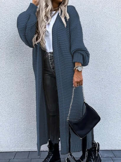 Delicate knit women's long sleeve open front cardigan. Cozy top for winter fashion.