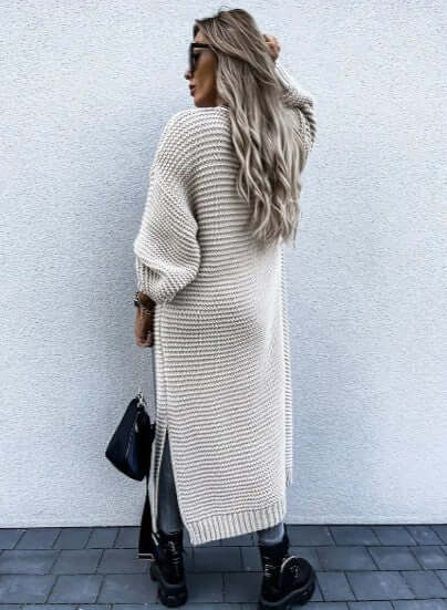 Cozy women's knitted sweater cardigan, long sleeve & open front. Ideal winter warmth.
