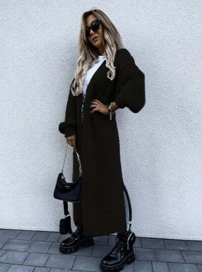 Soft women's long sleeve open front knitted cardigan. Acrylic blend for cozy everyday wear.