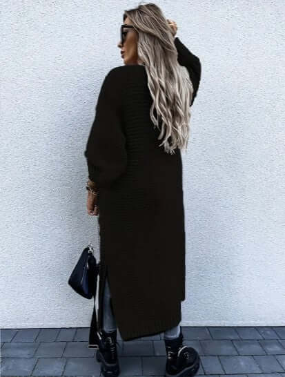 Comfortable women's knitted cardigan, long sleeve & open front. Essential cozy knitwear.