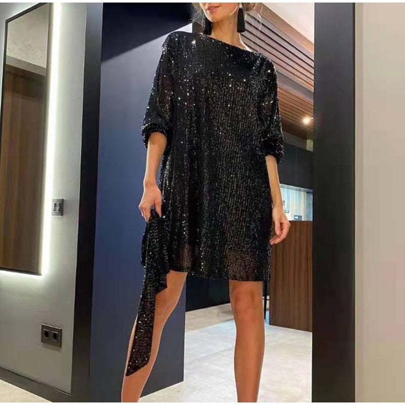 Shimmering women's sequin mini cocktail dress, a sparkling choice for any special occasion or party.