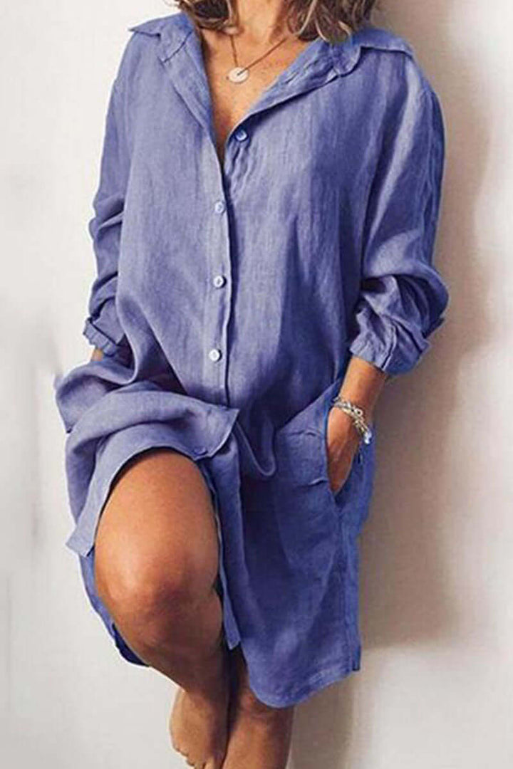 Women's long sleeve shirt dress for versatile casual or elegant wear. Comfortable loose-fit, knee-length women's apparel.