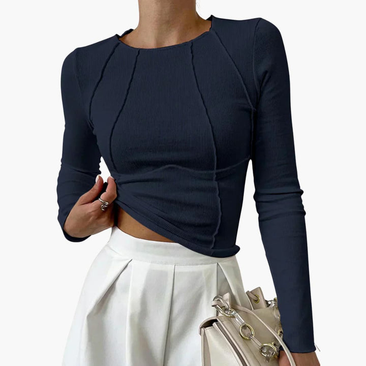 Versatile women's long sleeve top with a flattering sculpted fit, ideal for comfort wear & casual chic style.