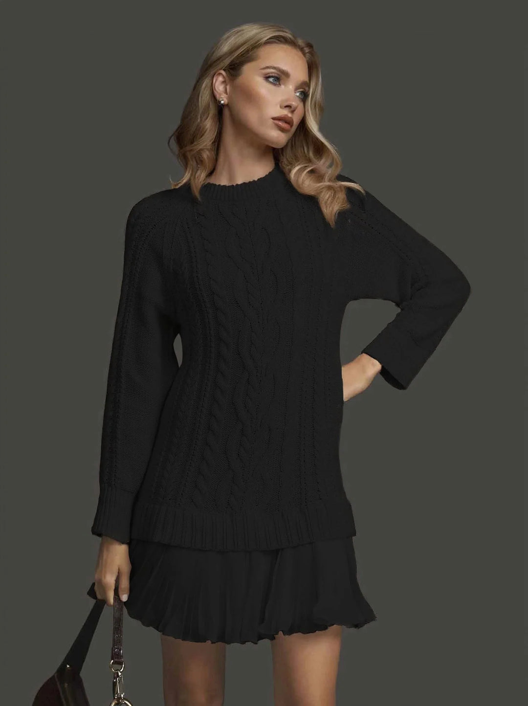 Casual yet elegant women's long sleeve mini winter dress with a beautiful pleated hem & comfortable fit.