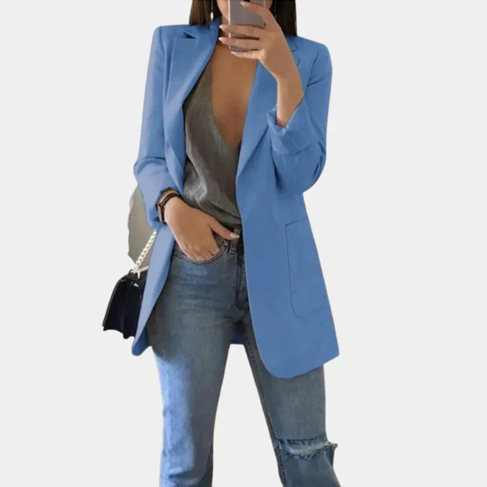 Professional women's long blazer with a sleek slim fit, ideal for office wear and elegant fashion statements.