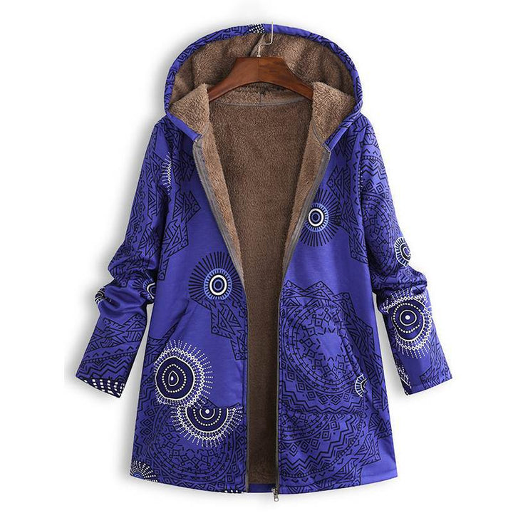 Lightweight women's long spring jacket, hooded. Comfortable transitional outerwear featuring practical pockets.