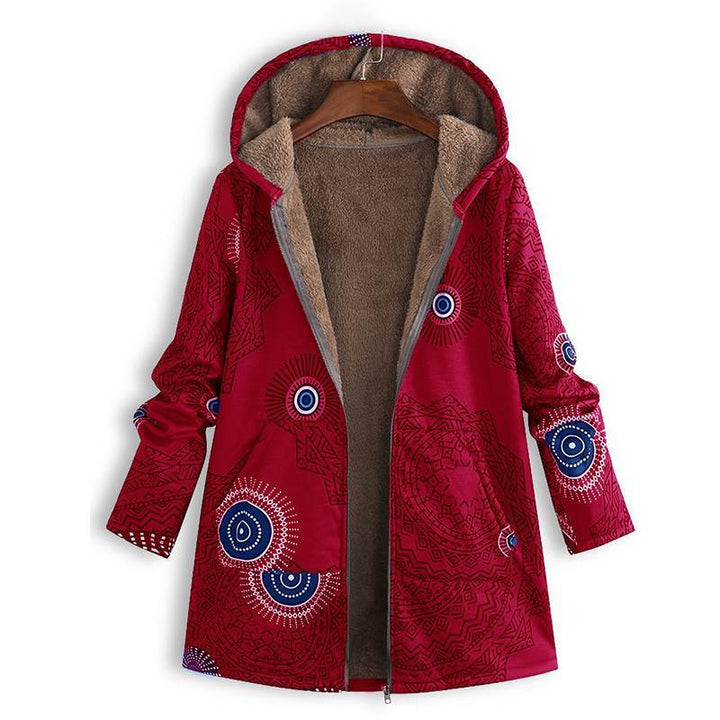Plus size women's long spring jacket with hood & pockets. Comfortable and stylish transitional outerwear.