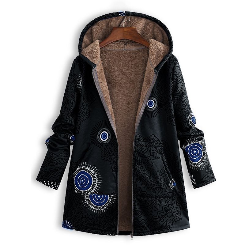 Colorful women's long spring jacket, hooded, with pockets. A vibrant lightweight jacket for spring fashion.