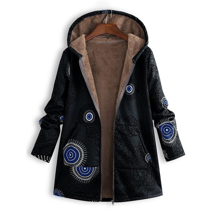 Colorful women's long spring jacket, hooded, with pockets. A vibrant lightweight jacket for spring fashion.