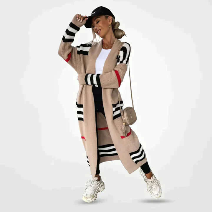 Women's long striped knit cardigan. Lightweight & comfortable for effortless fall layering. Casual chic sweater.