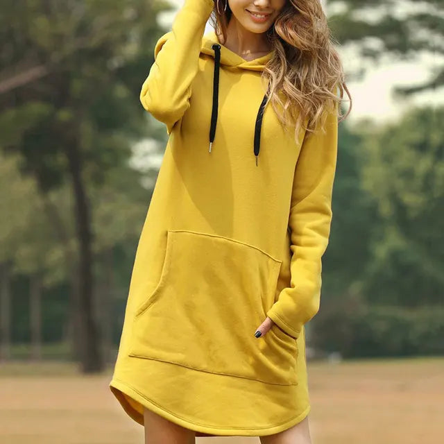 Soft women's long hoodie for fall and winter. Oversized sweatshirt offering warmth & comfort.
