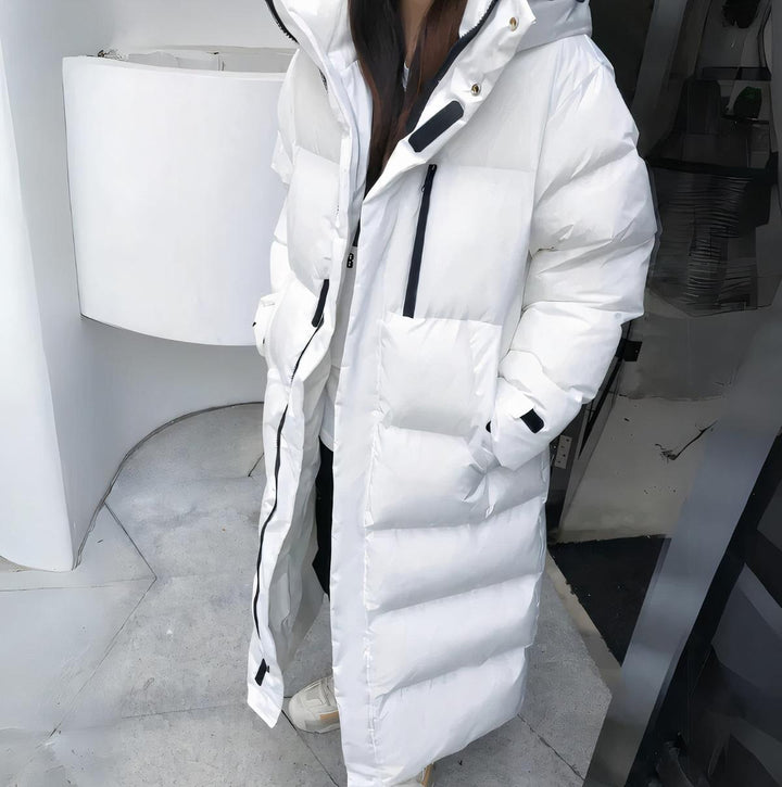 Women's long winter jacket, waterproof & windproof, a warm puffer coat for diverse cold weather needs.