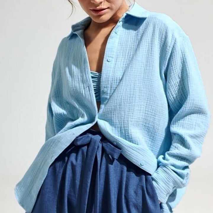 Soft fabric women's loose long sleeve polo shirt, ideal for autumn & spring fashion.
