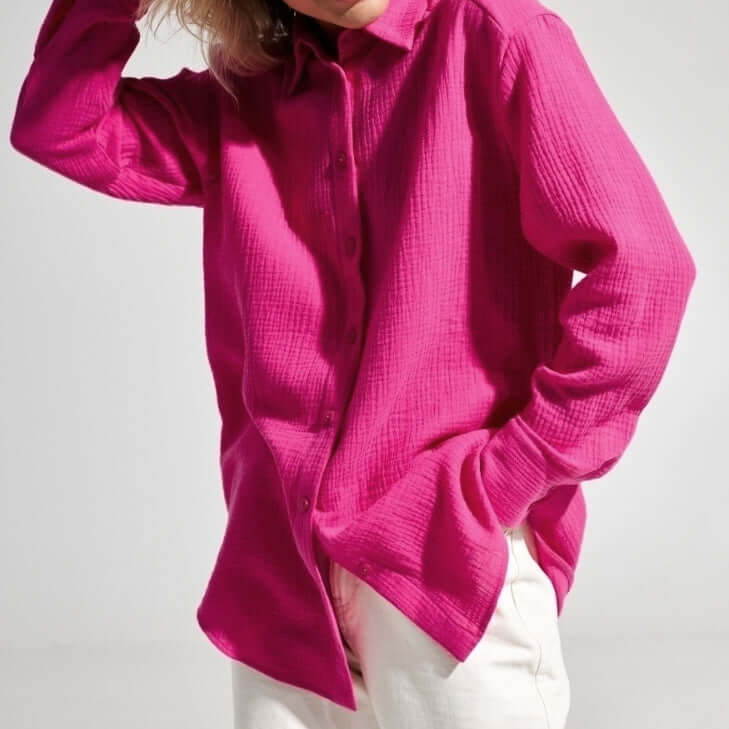 Comfortable ladies loose fit long sleeve polo shirt, relaxed style for daily wear.