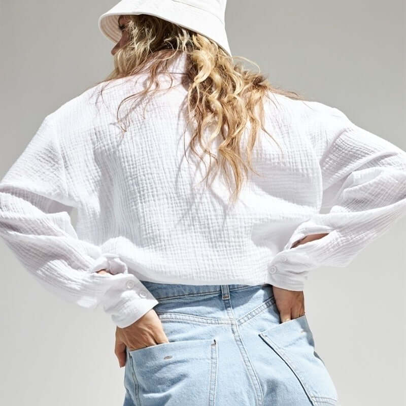 Casual women's loose long sleeve polo top, great for everyday comfort & autumn spring style.
