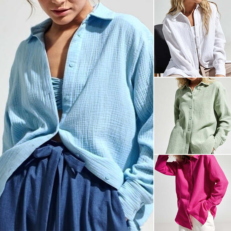 Women's loose fit long sleeve polo shirt, featuring a classic collar & comfortable design.