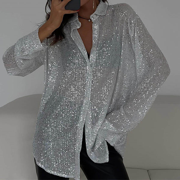 Celeste women's sequin party top, a loose blouse with sparkle; adds glamour to any evening or special occasion.