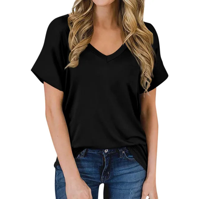 Women's Luna V-neck t-shirt, simple short sleeve design for casual everyday style.