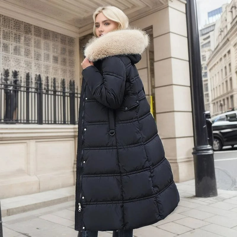 Deluxe women's faux fur winter coat, featuring a soft texture and an elegant, long silhouette.