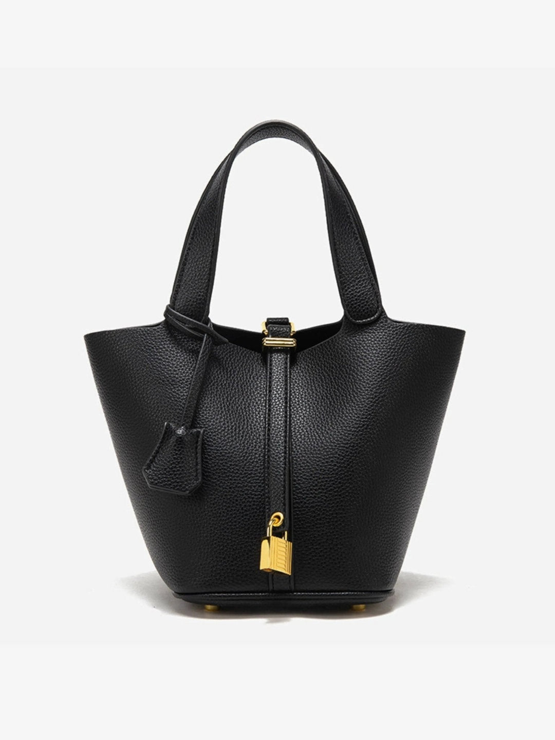 Women's luxe leather bucket bag in a chic neutral tone, perfect for everyday style and sophistication.